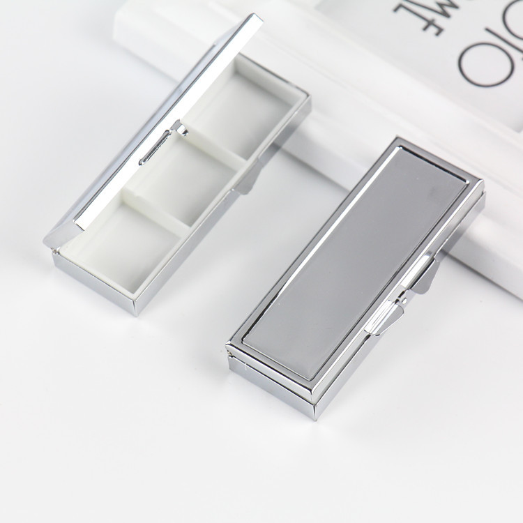 厂家供应三格医用药丸盒 长方形金属药盒 便携迷你一周药盒