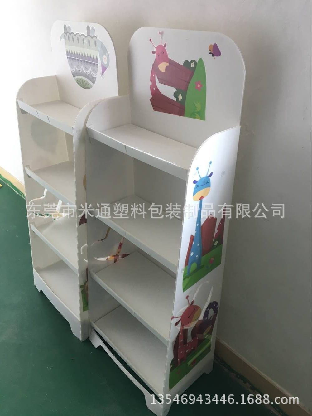 供应广州化妆品公司促销展示卡通塑料瓦楞板陈列展示架