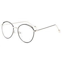 2018新款韩版复古珍珠平光镜女款文艺金属羽毛眼镜框可配镜眼镜架