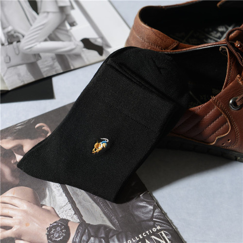 200-Needle Polo Paul Autumn/Winter Sock Gift Box Set for Men - Four-Season 100% Cotton Embroidered Crew Socks