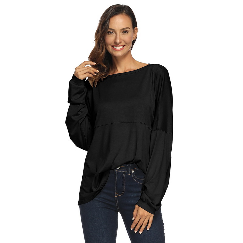 Off Shoulder Irregular Hem T Shirt Loose Fit Puffed Sleeves Minimalist Design Casual Wear for All Seasons Wholesale