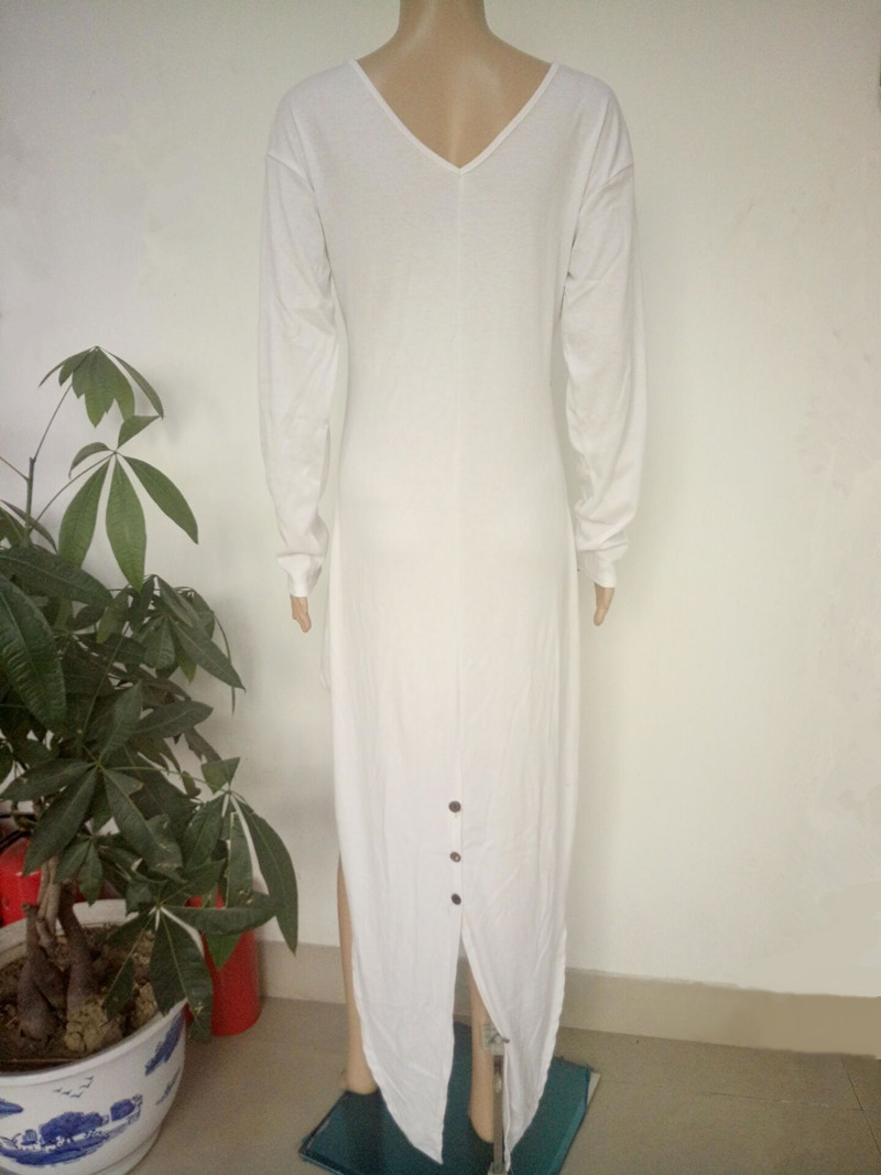 Long Sleeve Irregular Hem Dress Thick Fabric Deep V Neck Fashionable Design Autumn and Winter Wear Wholesale