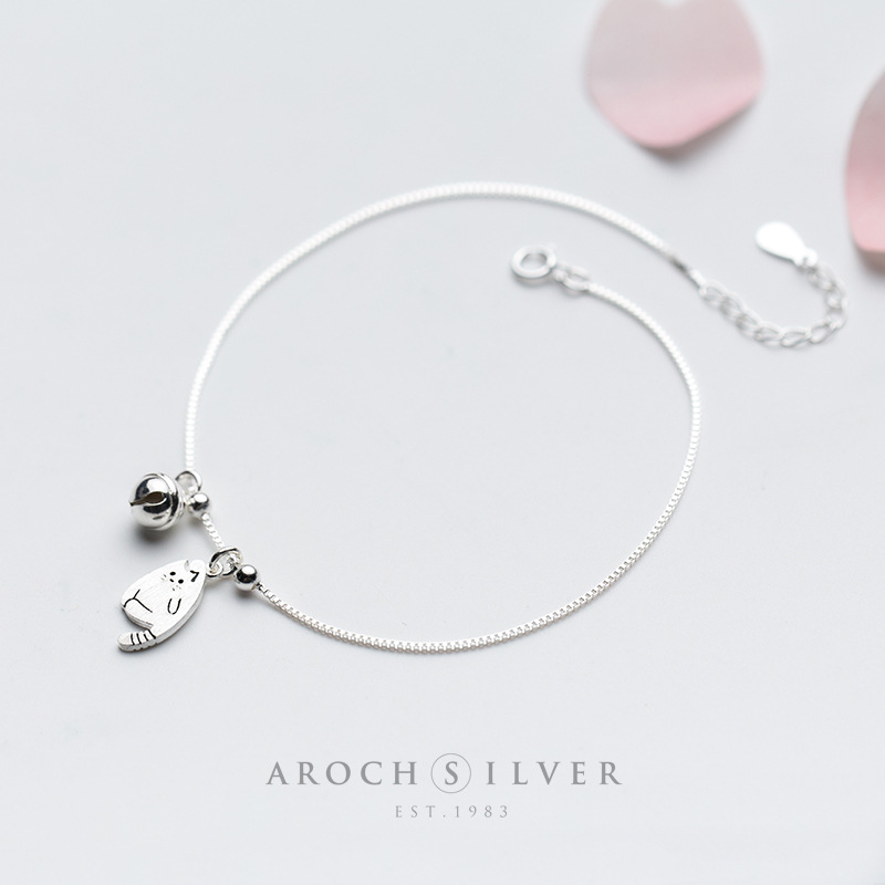 S925 tobillar de plata para mujeres moda coreana lindo gatito tobillar timbre temperamento dulce joyas tobillar mujer S2298