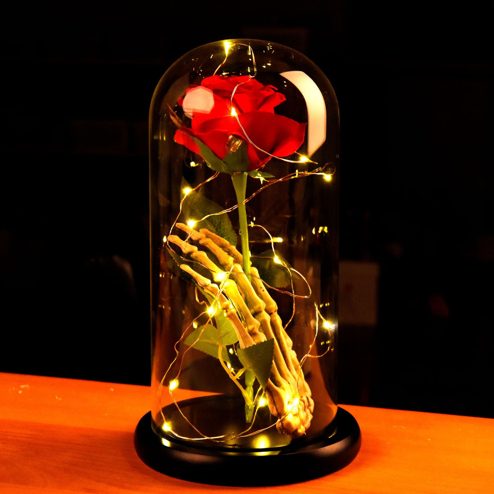 Fábrica al por mayor puesto creativo base de madera cubierta de vidrio micro paisaje flor eterna cubierta de vidrio transparente artesanía