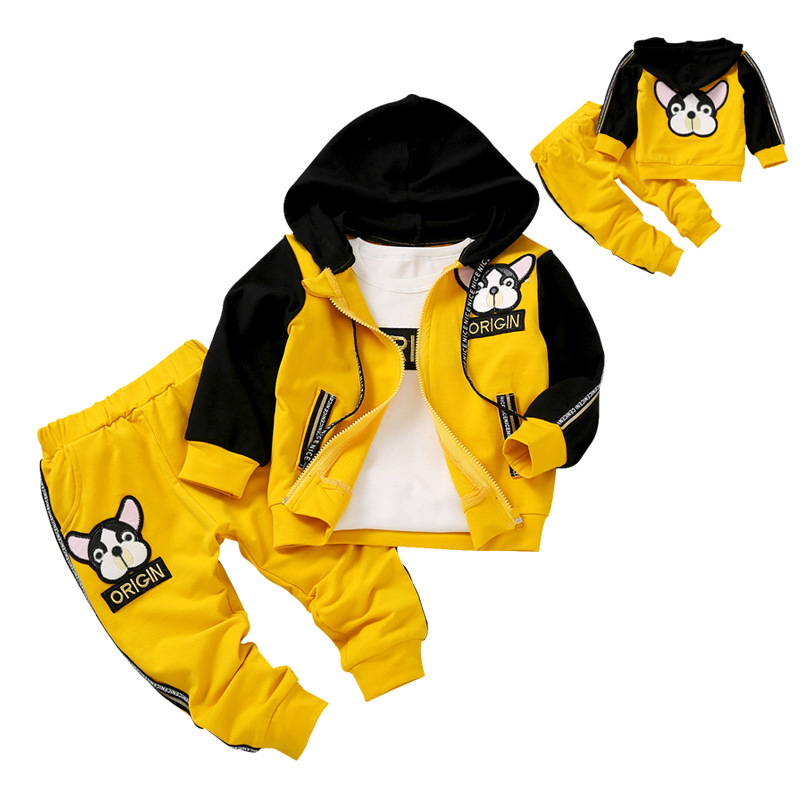Boys Spring and Autumn 2022 New Clothing Korean Edition Children's Cartoon Dog Three piece Set_voghion.com