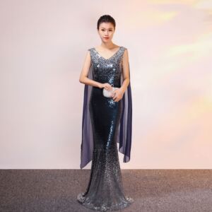 Gradual Pearl Fillet Fishtail with Long Fashion Evening Dress