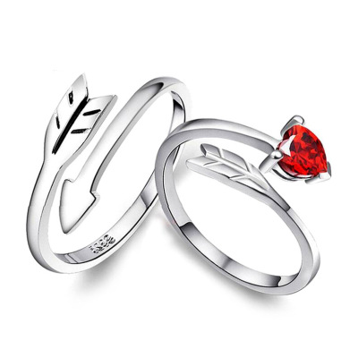 批發丘比特之箭情侶戒指 男女開口寶石對戒情人節禮物加盟代發
