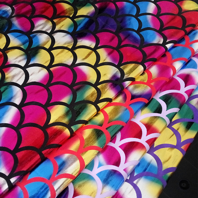 七彩美人鱼4cm鱼鳞片烫金针织面料 灯笼装饰布舞台工艺品玩具布料