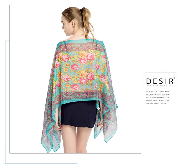 印花雪纺丝巾 珍珠扣防晒披肩批发 海边沙滩巾