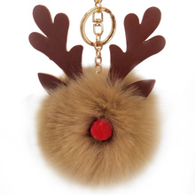 仿兔狐毛狐狸毛 pu聖誕麋鹿鑰匙扣掛件包包掛件聖誕禮品外貿批發