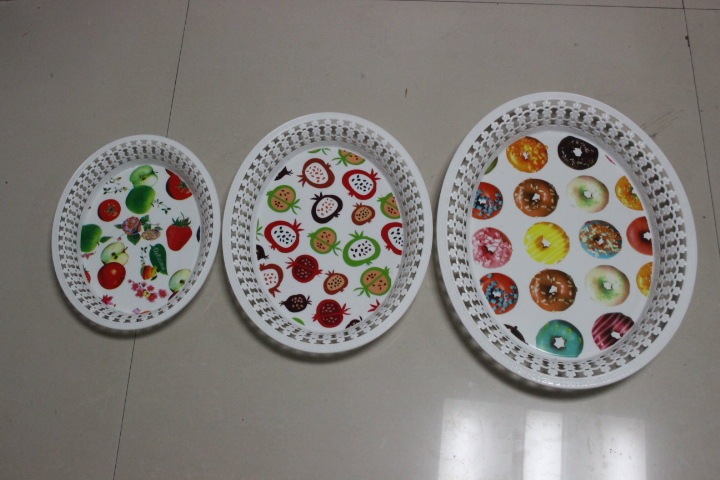 Three-piece openwork lace oval tray exquisite printing tea tray fruit tray white plate Three-piece openwork lace oval tray exquisite printing tea tray fruit tray white plate