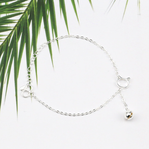 New silver-plated bracelet for women Korean style small fresh cute cat bell bracelet sweet animal hand jewelry wholesale
