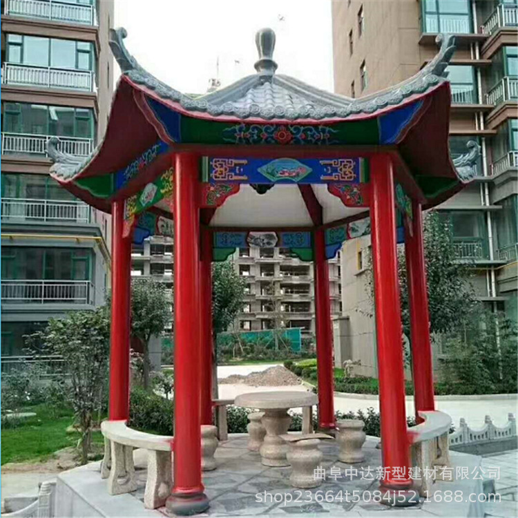 休闲园林水泥仿木凉亭 景观凉亭 古建六角亭图片