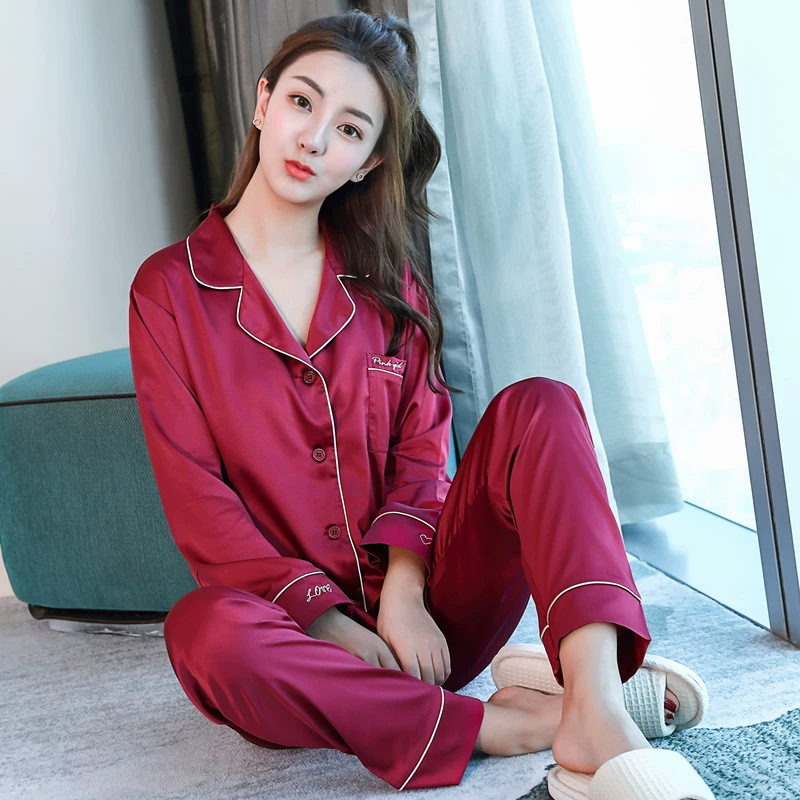 Демисезонный pijama с вышивкой, тонкая летняя рубашка длинный рукав, шелковый комплект, домашняя одежда