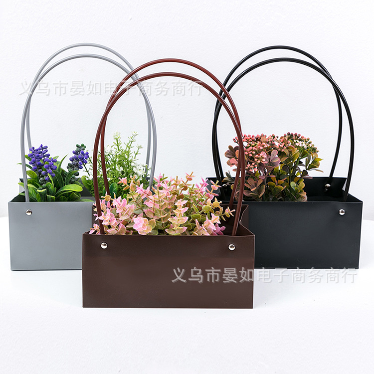 长方形PVC磨砂插花盒手提袋花艺沙龙培训课牛皮纸鲜花袋