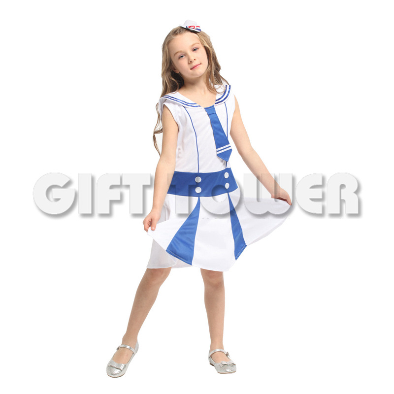 Huanyou Carnival Costume for Kindergarten Kids G-0348 Cool Blue and White Little Navy cosplay costume for children detail image 4