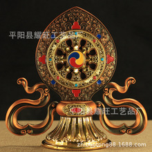 特大铜合金彩绘镀金双鹿法轮宝堂供具摆件法器小号