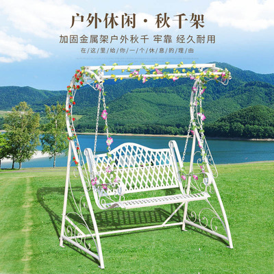 indoor Iron art Double white Swing children outdoor Hanging basket courtyard balcony Lifts outdoors adult Rocking chair Photography