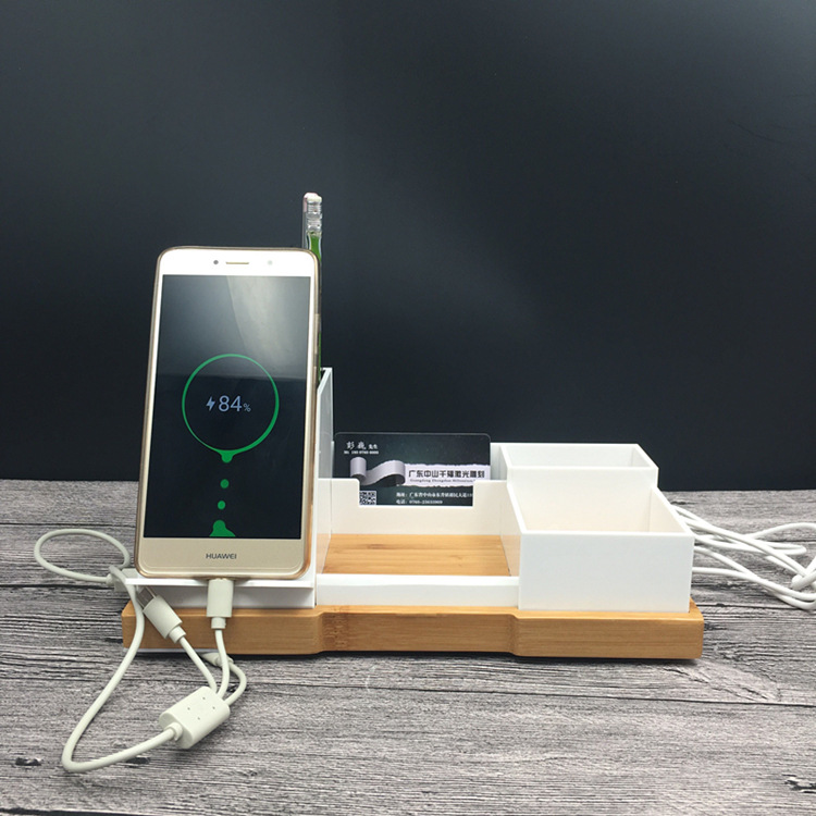 定制logo實木桌面收納盒筆筒辦公室書桌文具整理手機充電寶多功能