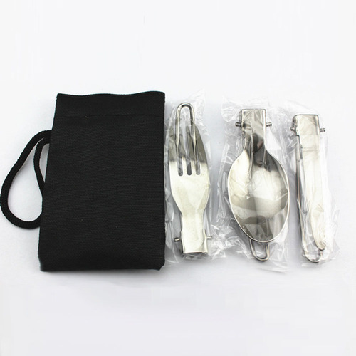 Amazon Stainless Steel Outdoor Camping Picnic Tableware Hiking Folding Tableware Knife, Fork and Spoon Three-piece Set