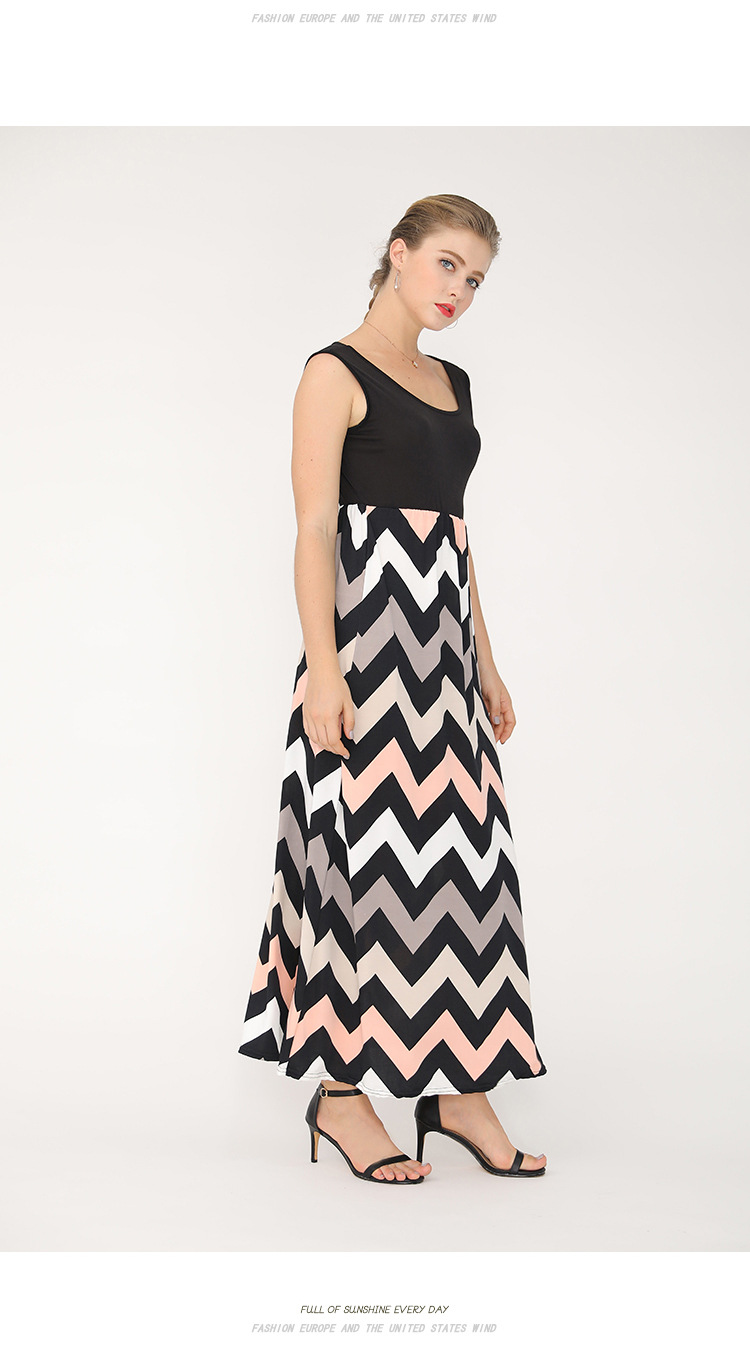 round neck wave pattern sleeveless long dress  NSJR29880