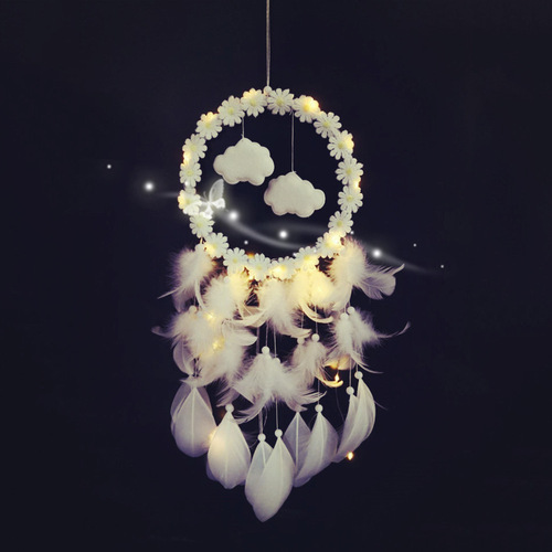 ins factory direct sales creative feather crafts dream catcher aerial cloud pendant flower and cloud dream catcher wind chime