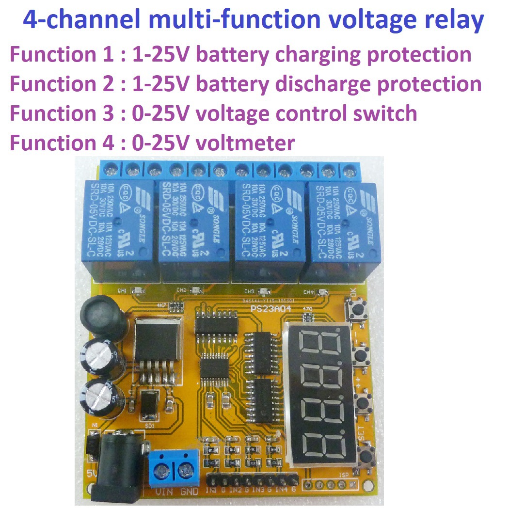 4通道电压控制继电器锂电池汽车蓄电池充电放电保护板12V 24V