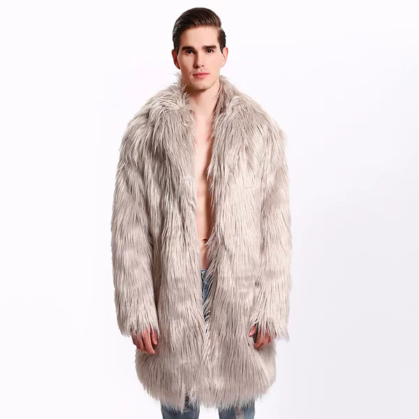 Square Collar Imitation Fur Jacket Men's Coat Men's Imitation Wool Fur Coat Autumn and Winter Clothes Long Windbreaker