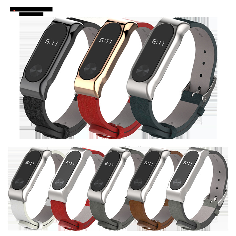 原创设计适用于小米手环2代皮腕带超纤仿皮表带配磁吸金属外壳|ms