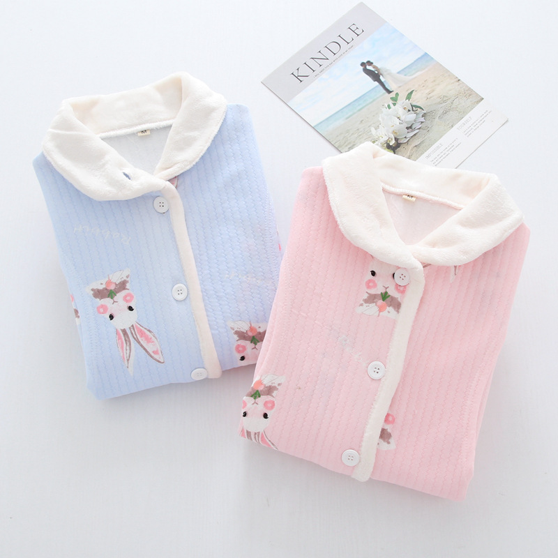 秋冬季纯棉加厚月子服夹棉空气层孕产妇哺乳喂奶保暖睡衣套装厂家|ms