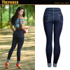 high waist body strength elastic jeans dark trousers water wash 