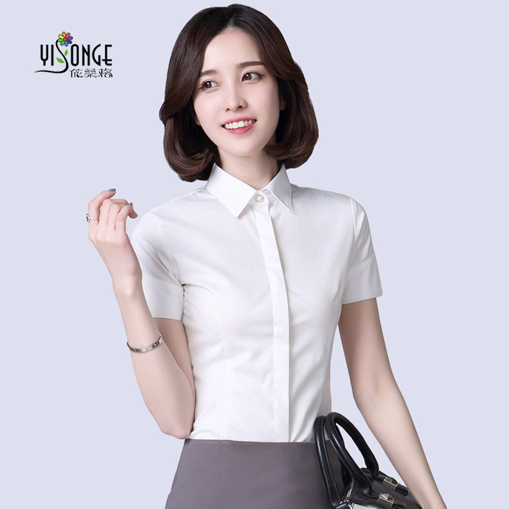 2019职业女装正装上衣 衬衣OL通勤商务时尚优雅气质白色短袖衬衫