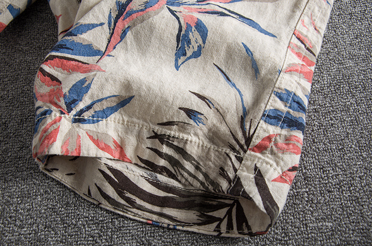 B25 personality leaves printed water wash comfortable linen casual pants foreign trade original single men's shorts 13