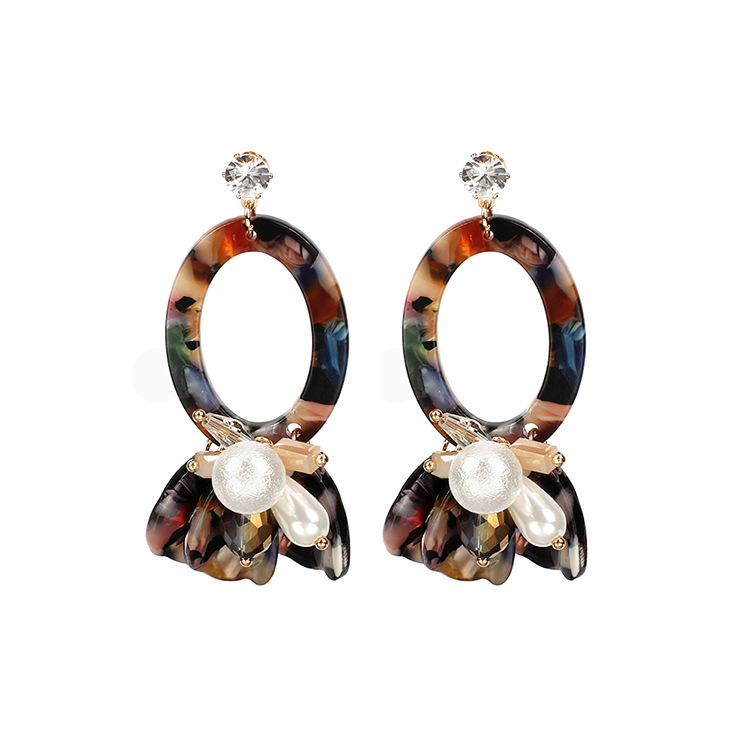 13g Weight Earrings Classification Wedding, Travel Occasion Geometric Pattern Women'S Gender Fashion Style Pink, Green, Leopard Color European And American New Earrings 2019 Leopard Oval Resin Pearl Earrings Women's Acrylic Acetate Earrings 5