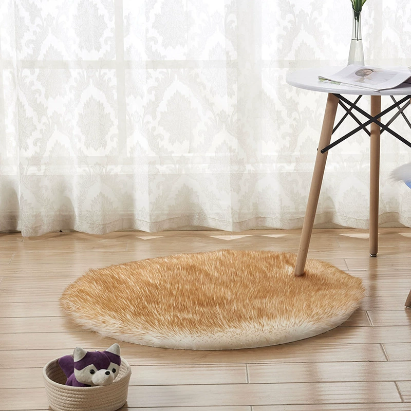 Round Australian sheepskin rug, plush long‑pile, multiple sizes 30–180 cm, soft floor mat