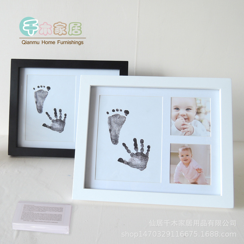 千木定制款黑白2色可选新生婴儿手足印泥摆台宝宝手脚印纪念相框