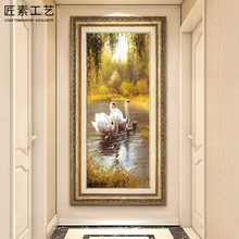 风水画玄关画竖版孔雀装饰画发财鹿壁画中式挂画走廊过道风景油画