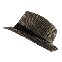 英倫風毛呢帽男士禮帽定制大檐卷邊戶外帽子爵士帽條紋紳士帽批發