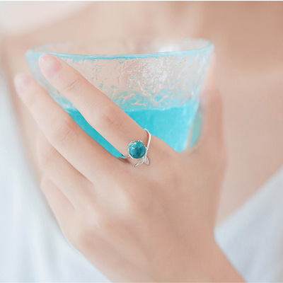 韩版新款通体925纯银开口戒指 学生小清新人鱼泡沫戒指一件代发