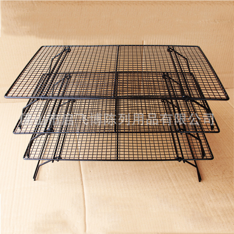 定做台式金属铁线喷涂可拆装可折叠三层篮层网梯形精品面包展示架