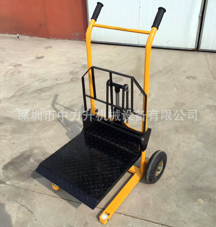 可升降液压轻便货叉搬运车手推货叉滚轮堆高车迷你低位升降装卸车