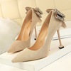 Korean sexy nightclub thin heel super high heel suede shallow mouth pointed back diamond bow women’s single shoe