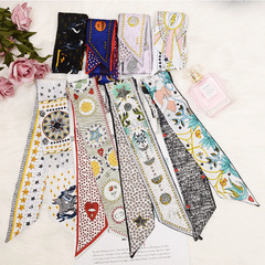 Tarot card double-sided printed twill silk strap bag handle scarf long narrow small silk ribbon leading scarf for women
