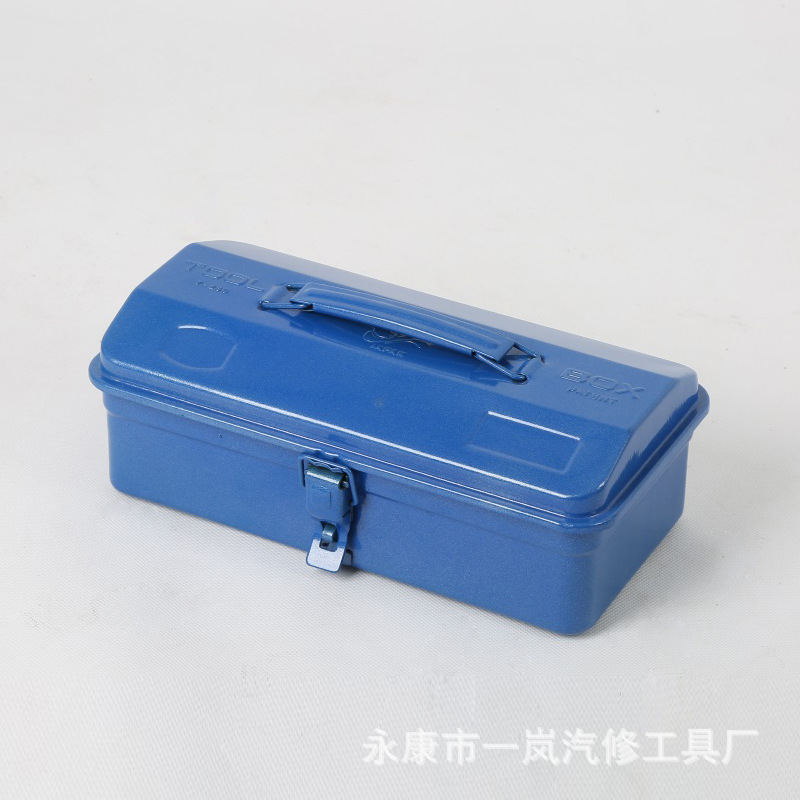 手提全铁皮工具箱 蓝色单层五金维修收纳箱批发280-300x150x100