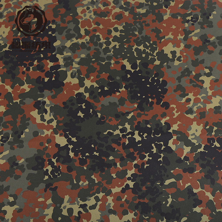 外JUN迷彩纱卡防泼水涤棉混纺德国斑点厚纱卡迷彩布料面料批发