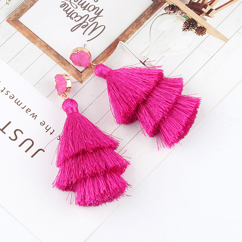 European And American Retro Ethnic Three-layer Tassel Multi-layer Splicing Earrings display picture 6