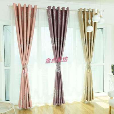 厂家批发阳离子遮光窗帘布 黑丝单色大小树四排花窗帘提花现货