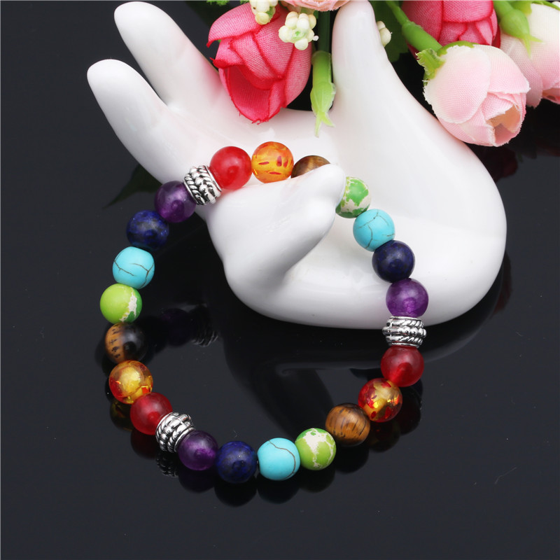 Natural Stone Colorful Chakra Energy Yoga Bracelet Colorful Agate Tiger Eye 8mm Bracelet Bracelet