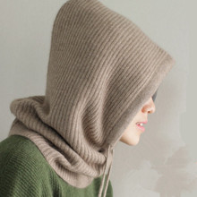羊绒针织围脖连帽子两用一体加厚套头脖套秋冬女纯羊毛保暖挡风帽