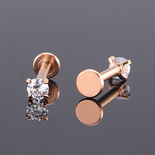 European and American fashionable titanium steel round cake straight barbell four-claw colored zircon tongue nail lip nail ear bone nail titanium steel piercing jewelry